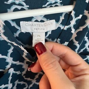 Charter Club Petite Teal Patterned Blouse